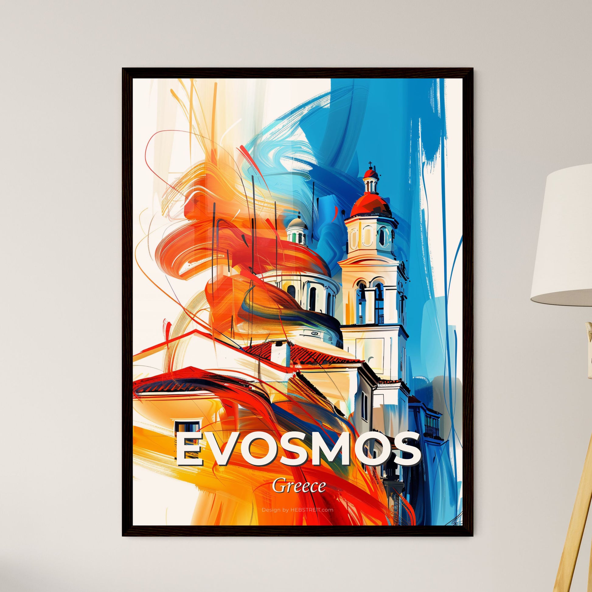 Vibrant Evosmos, Greece - A Painting Of A Building With A Colorful Brushstroke