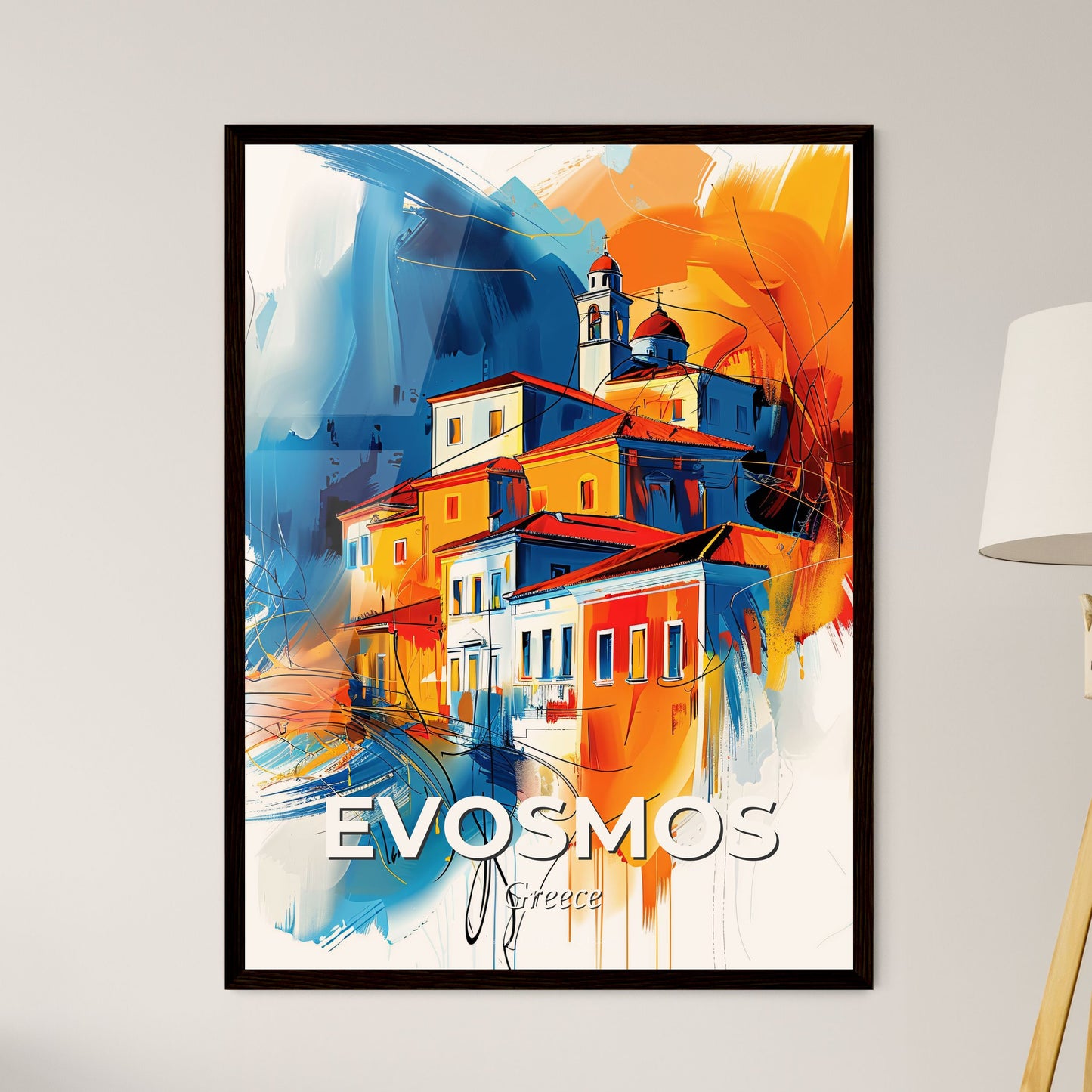 Vibrant Evosmos, Greece - A Painting Of A Building