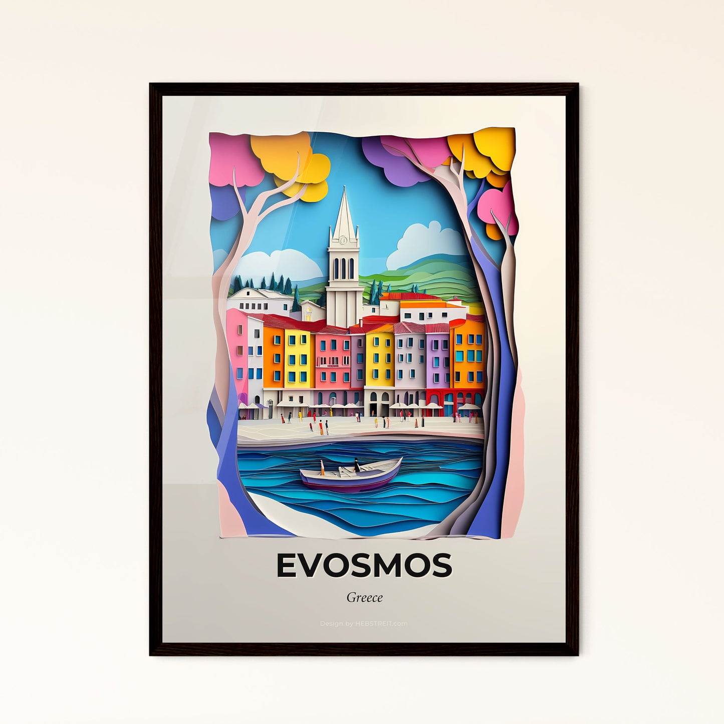 Vivid Evosmos, Greece - a paper cut of a city with a boat in the water