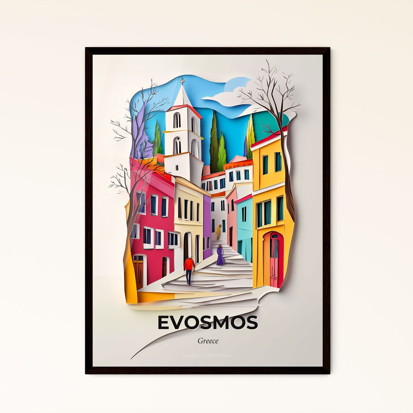 Vivid Evosmos, Greece - a paper cut of a city with a person walking down the stairs