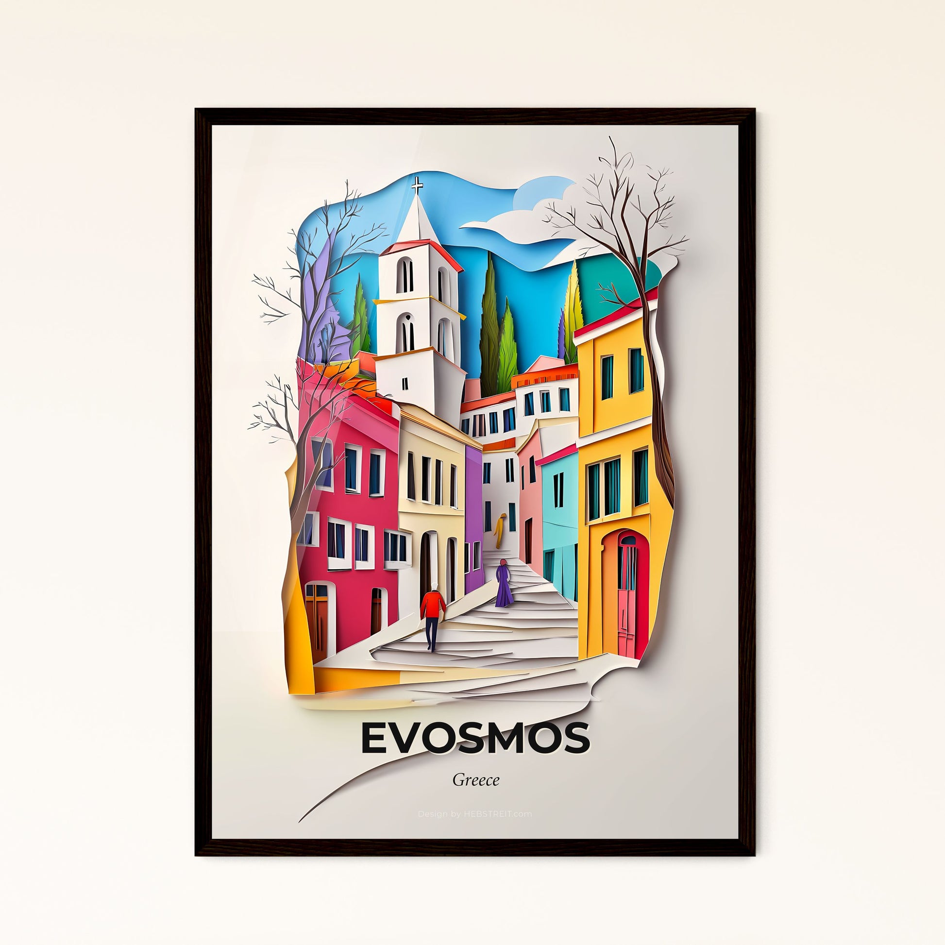 Vivid Evosmos, Greece - a paper cut of a city with a person walking down the stairs