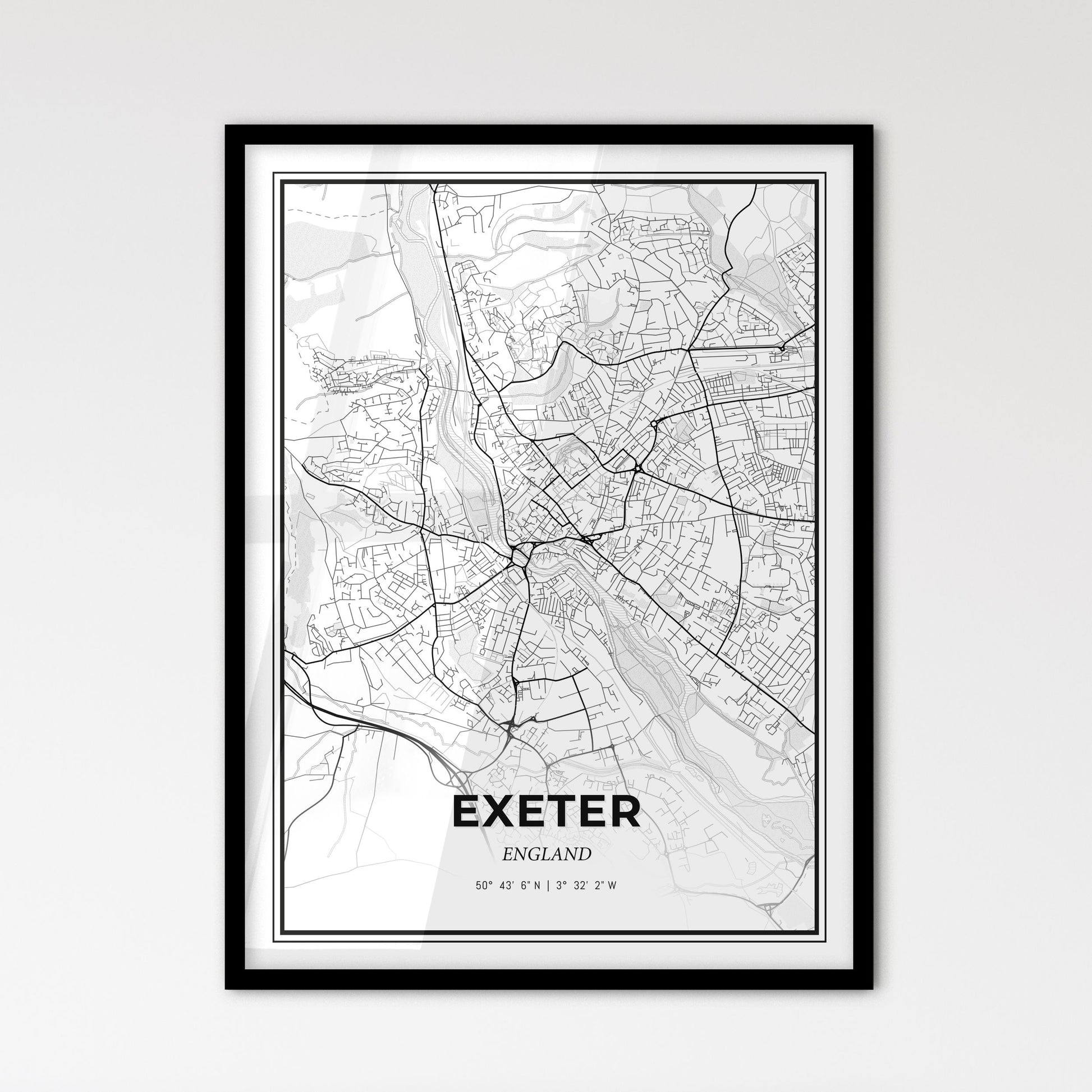 Exeter England - Scandinavian Style City Map for Modern Home Decor