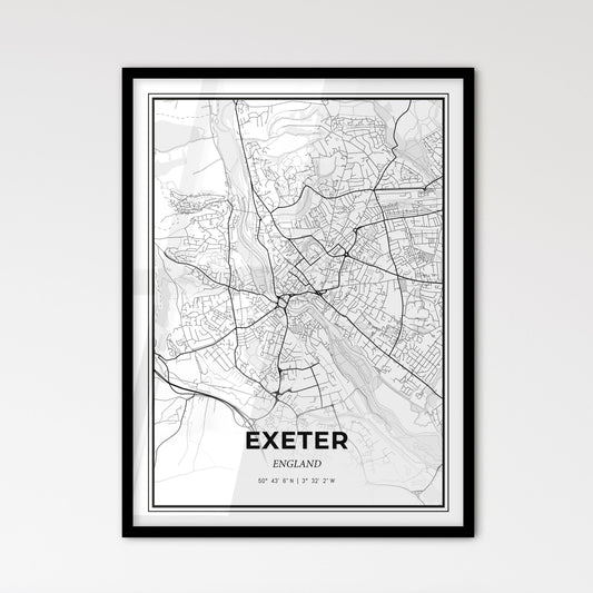 Exeter England - Scandinavian Style City Map for Modern Home Decor