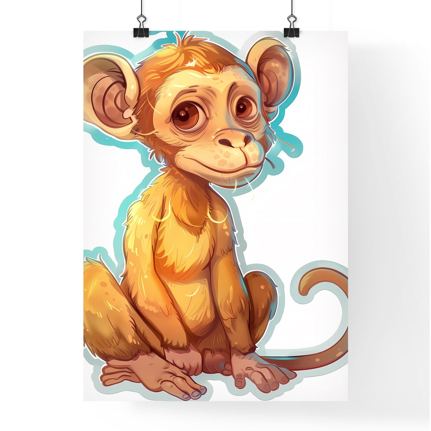 Mischievous Monkey in Vibrant Art: Humorous Animal Sticker with Simple Illustration Style, Emphasizing Expression and Pose Default Title
