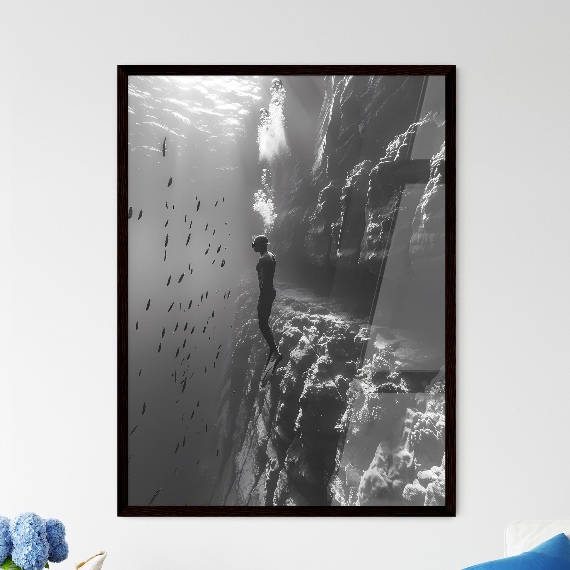 Artistic underwater painting portrait of a free diver in vibrant colors Wall Art