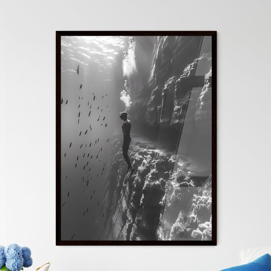 Artistic underwater painting portrait of a free diver in vibrant colors Wall Art