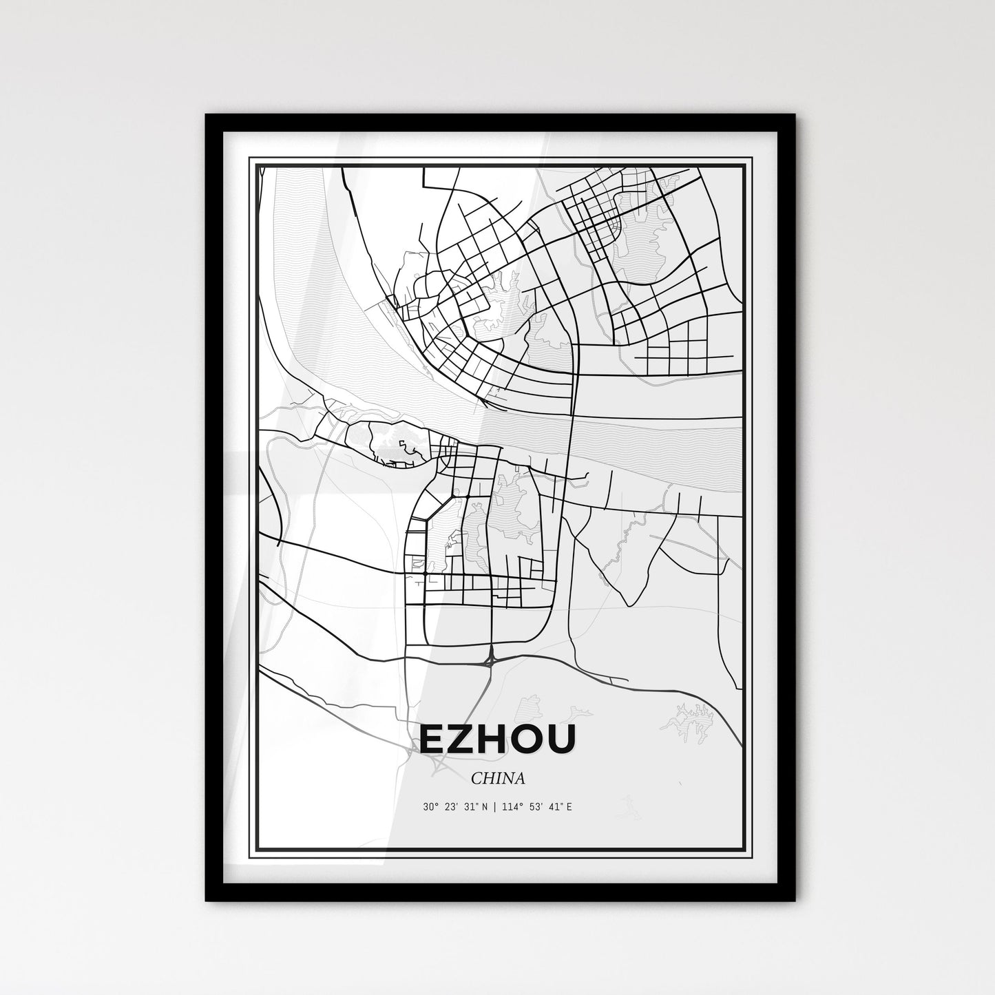 Ezhou China - Scandinavian Style City Map for Modern Home Decor