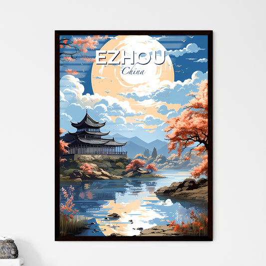 Ezhou China Skyline Painting Pagoda on Hill Water Landscape Art Default Title