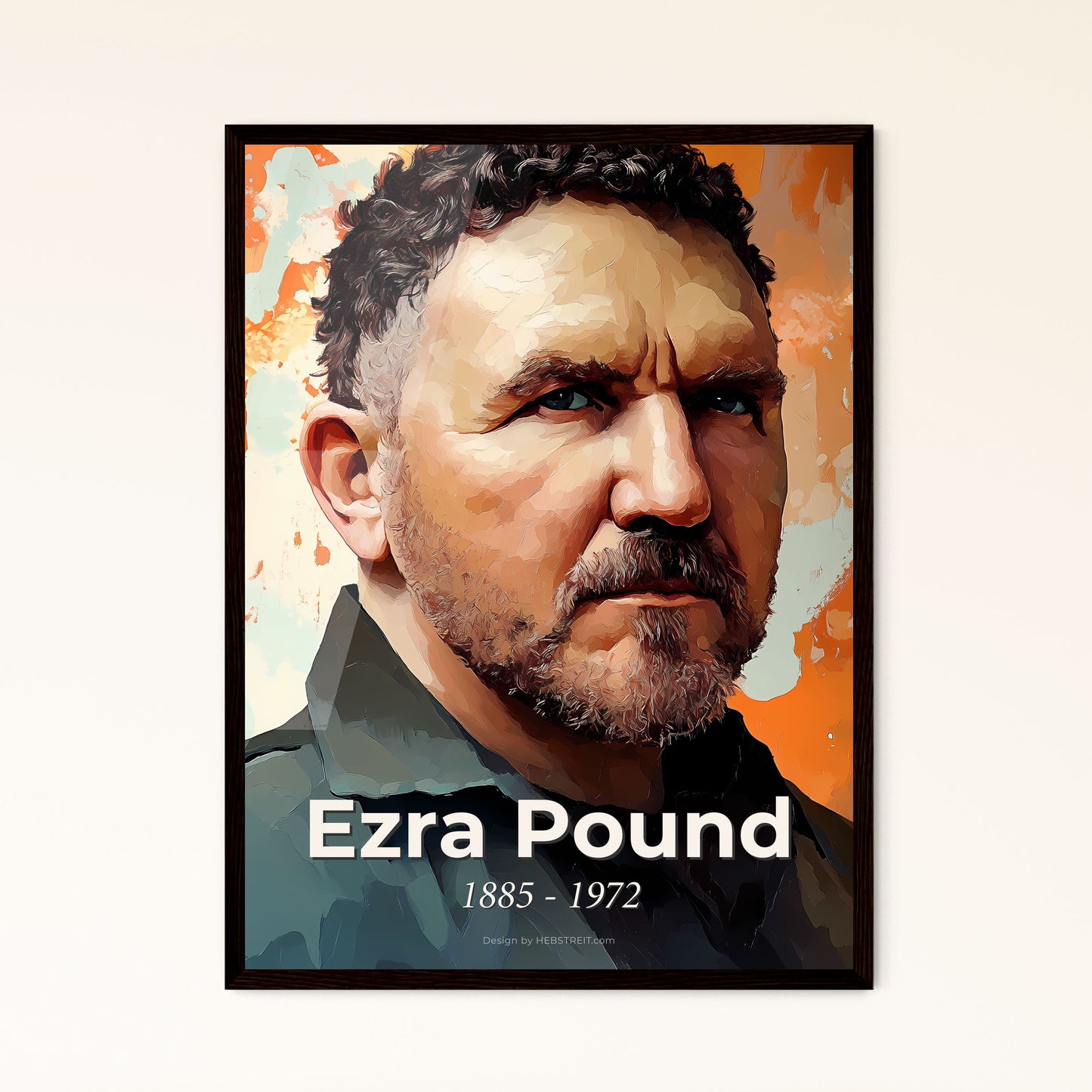 Portrait of Ezra Pound, 1885 - 1972. Impressionistic painting of a man looking up with a serious expression.