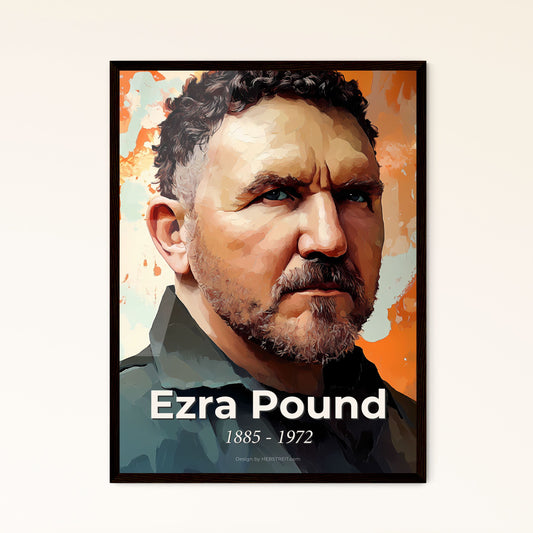 Portrait of Ezra Pound, 1885 - 1972. Impressionistic painting of a man looking up with a serious expression.