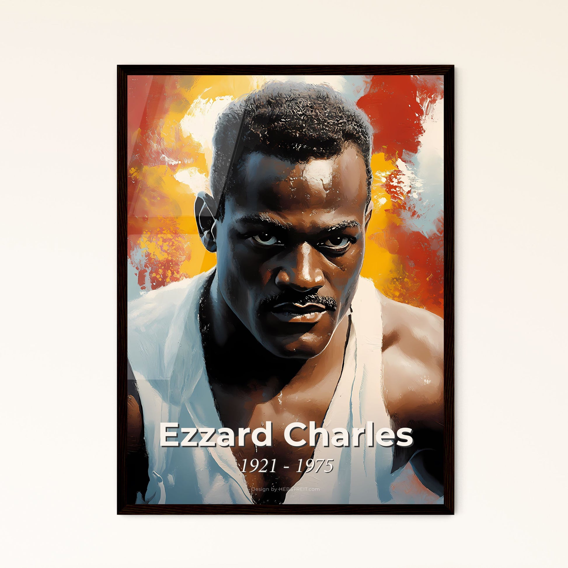 Portrait of Ezzard Charles, 1921 - 1975. Impressionistic painting of a man in a white tank top.