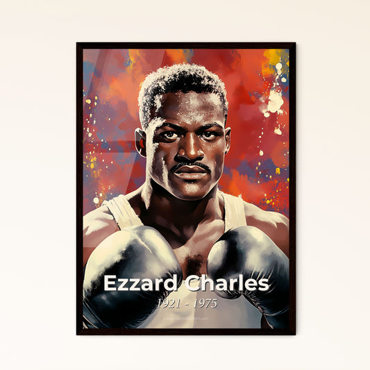 Portrait of Ezzard Charles, 1921 - 1975. Impressionistic painting of a man wearing boxing gloves.