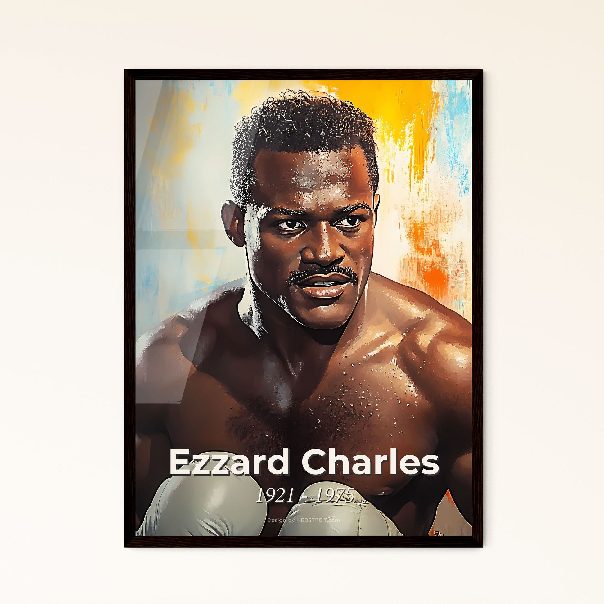 Portrait of Ezzard Charles, 1921 - 1975. Impressionistic painting of a man with boxing gloves.