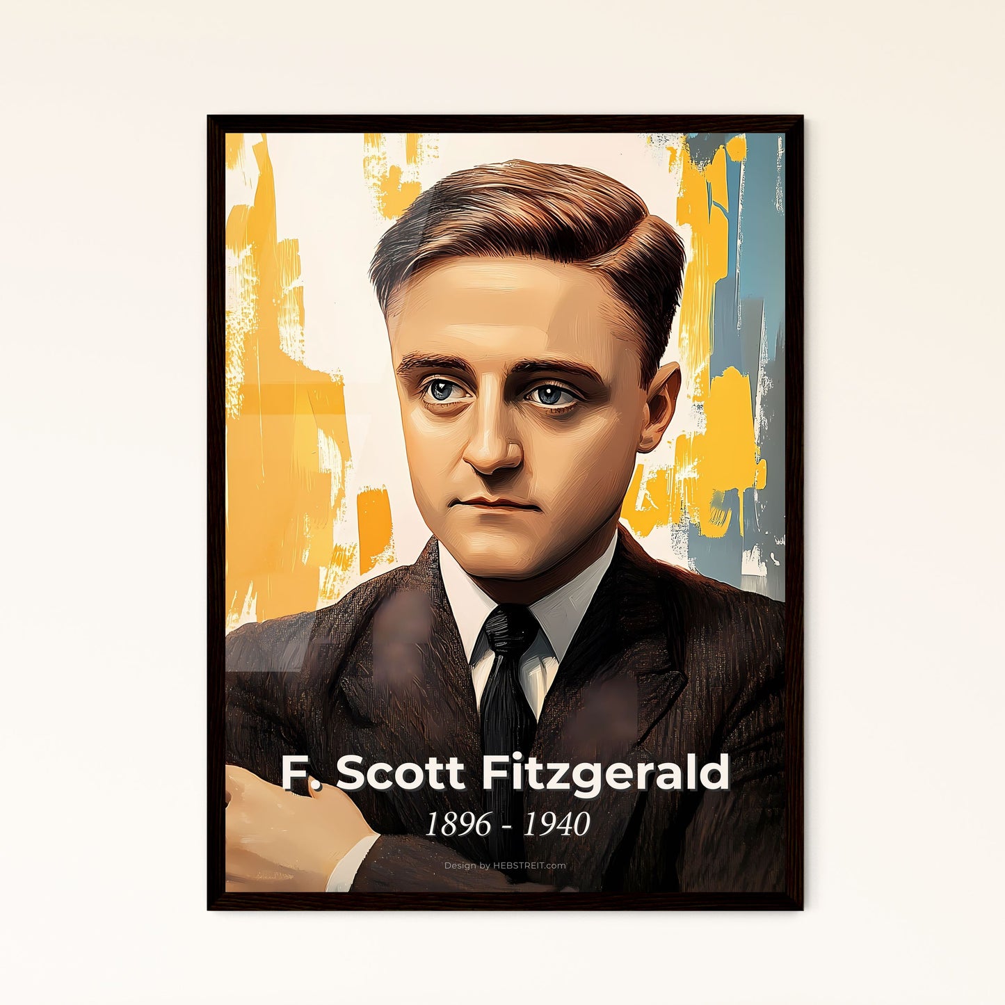 Portrait of F. Scott Fitzgerald, 1896 - 1940. Impressionistic painting of a man in a suit and tie.