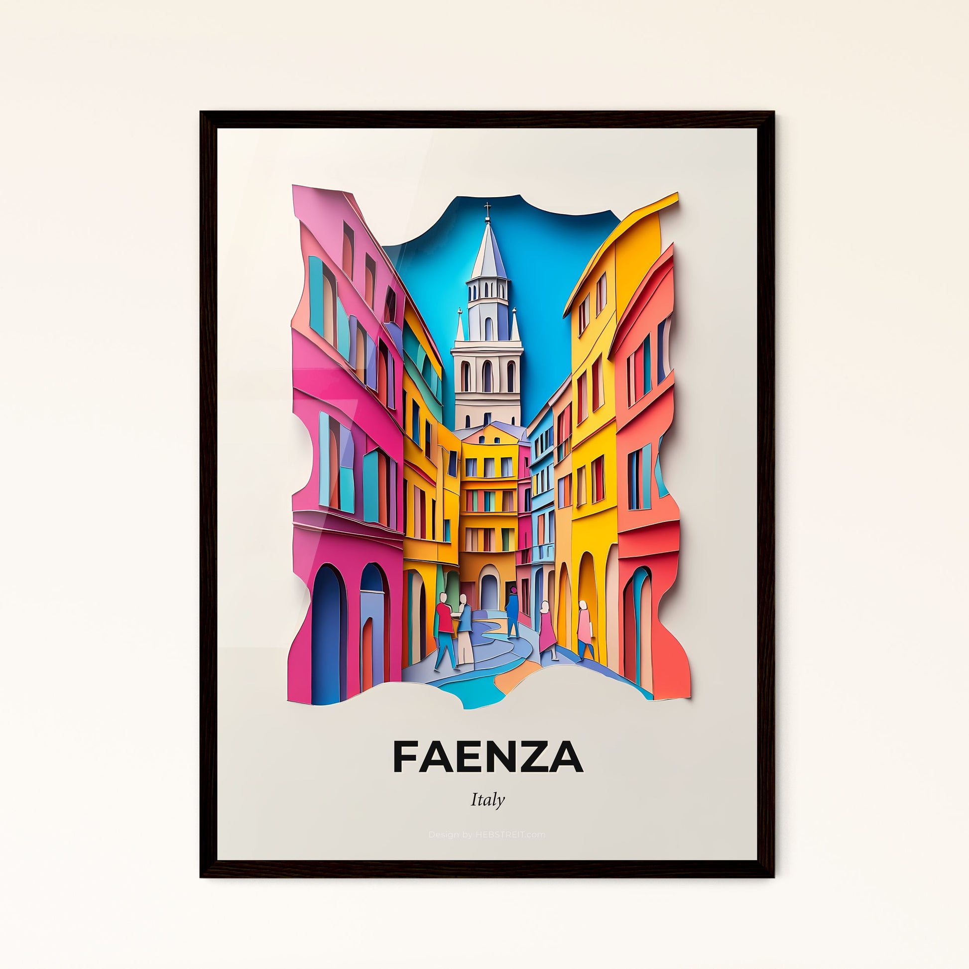 Vivid Faenza, Italy - a paper cut of a city street with a clock tower