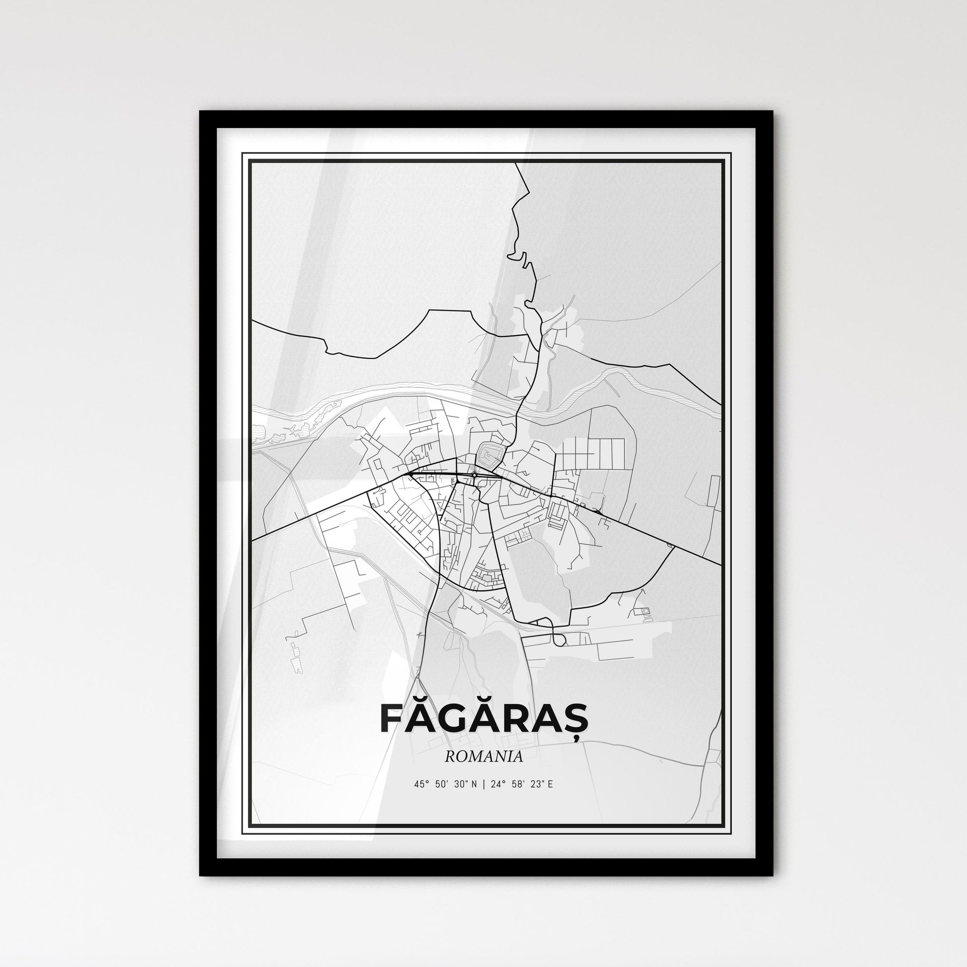 Făgăraș Romania - Scandinavian Style City Map for Modern Home Decor