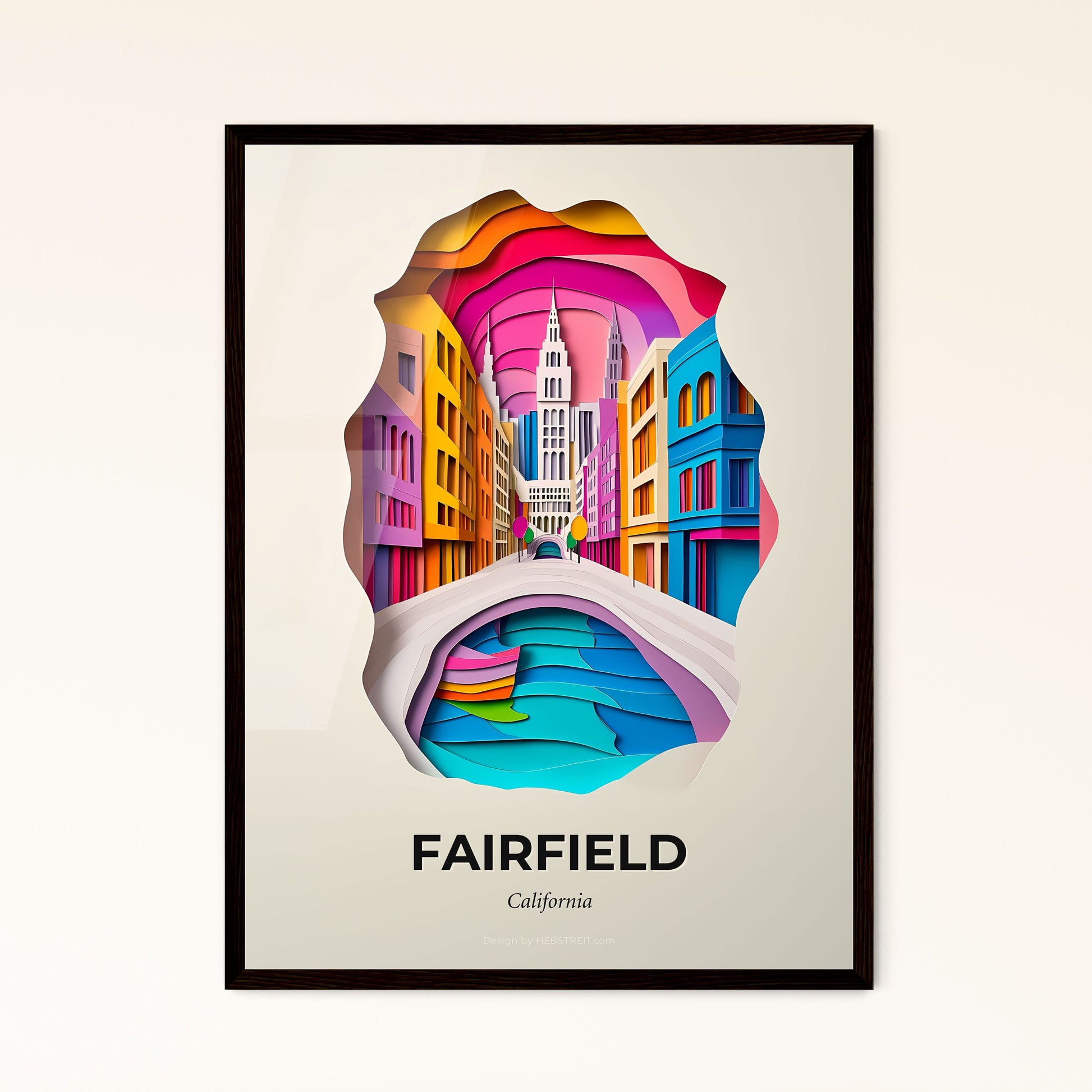 Vivid Fairfield, California - a paper cut of a city with a bridge