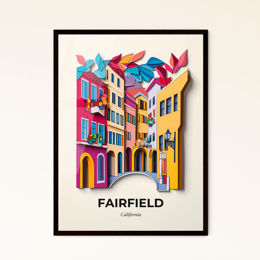 Vivid Fairfield, California - a colorful city with a bridge and a bird flying over it