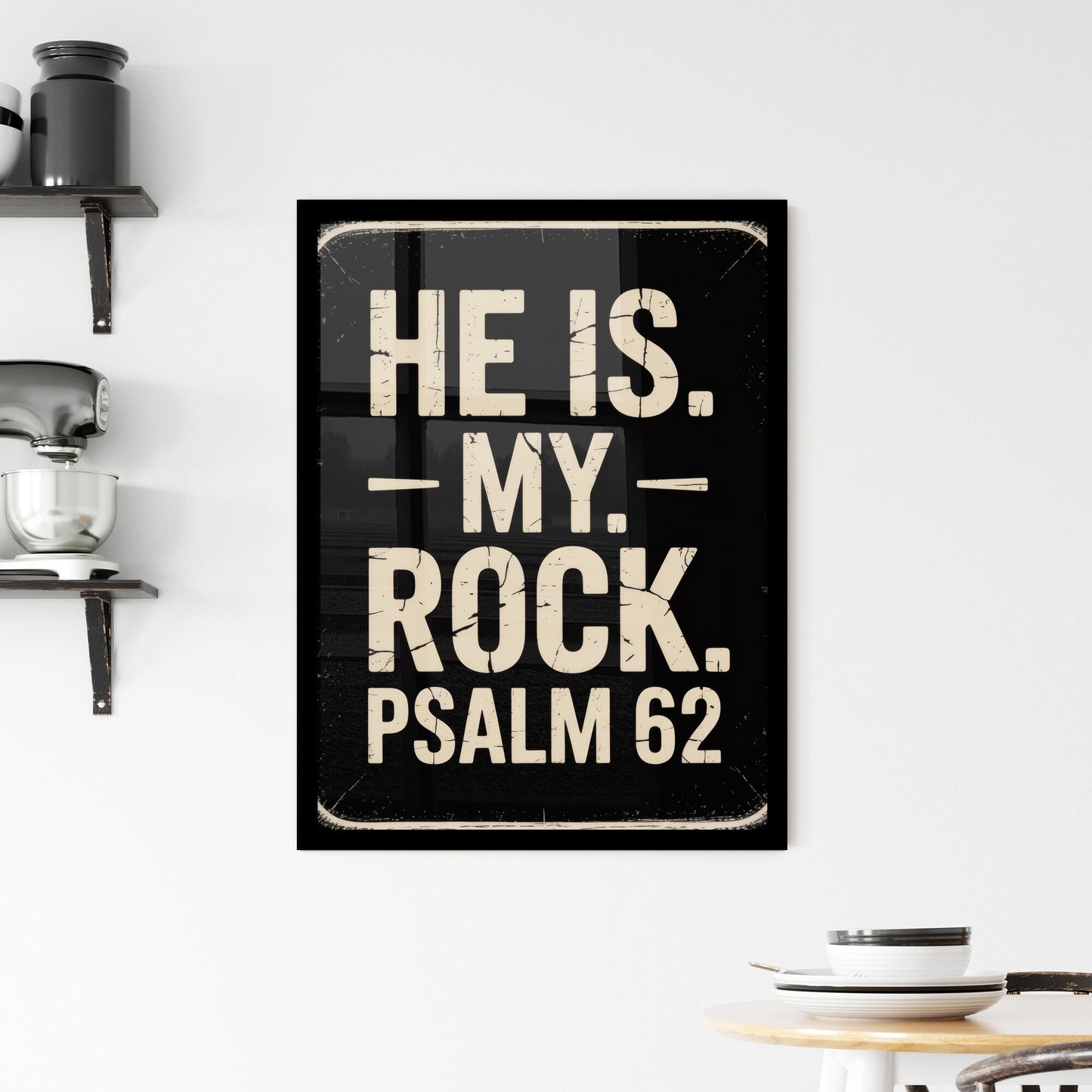 Faith and Strength: Inspirational Typography Artwork Featuring Psalm 62 with Powerful Message of Stability and Support. Framed Print