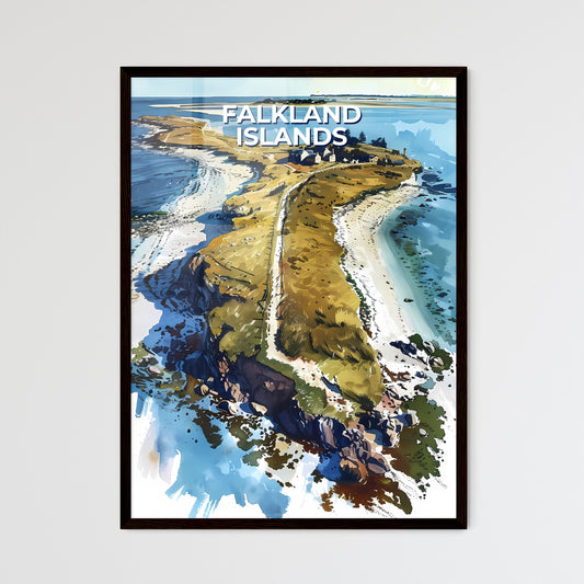 Vibrant Aerial Painting of a Falkland Island - Framed Art Print