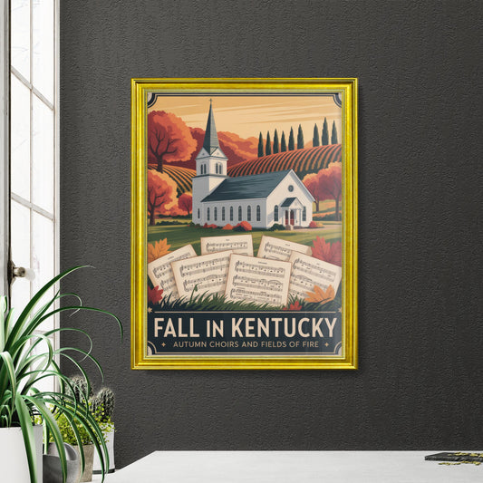 Fall in Kentucky: Captivating Autumn Landscapes Featuring Rustic Church and Melodic Sheet Music
