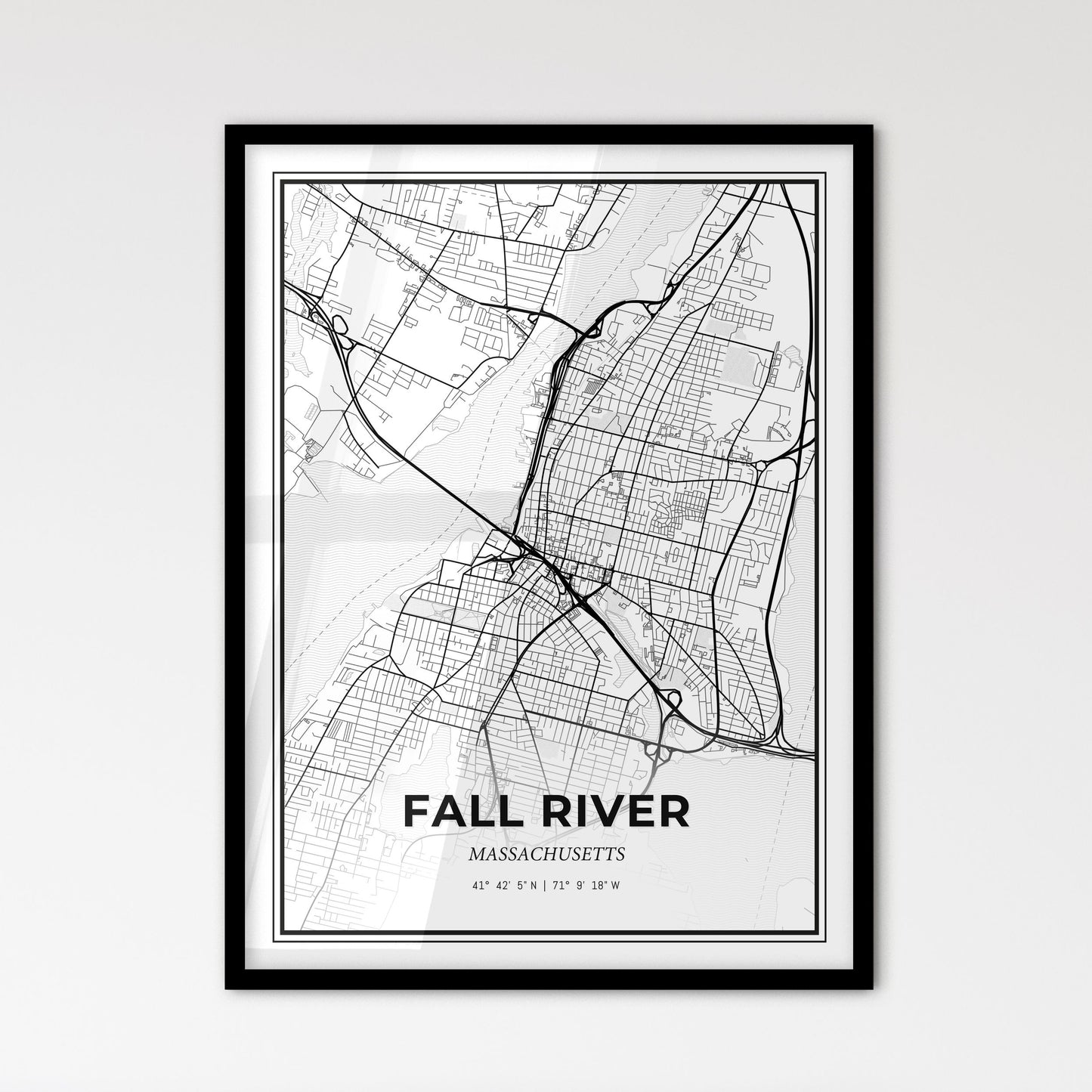 Fall River Massachusetts - Scandinavian Style City Map for Modern Home Decor