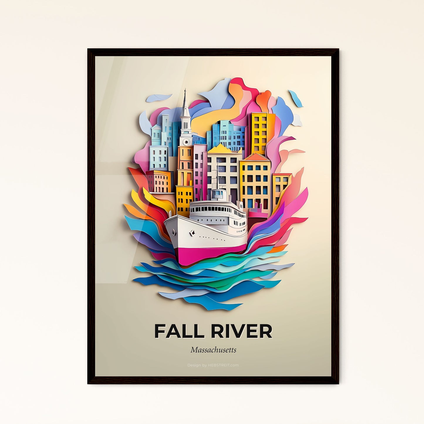 Vivid Fall River, Massachusetts - a paper cut of a ship in a city