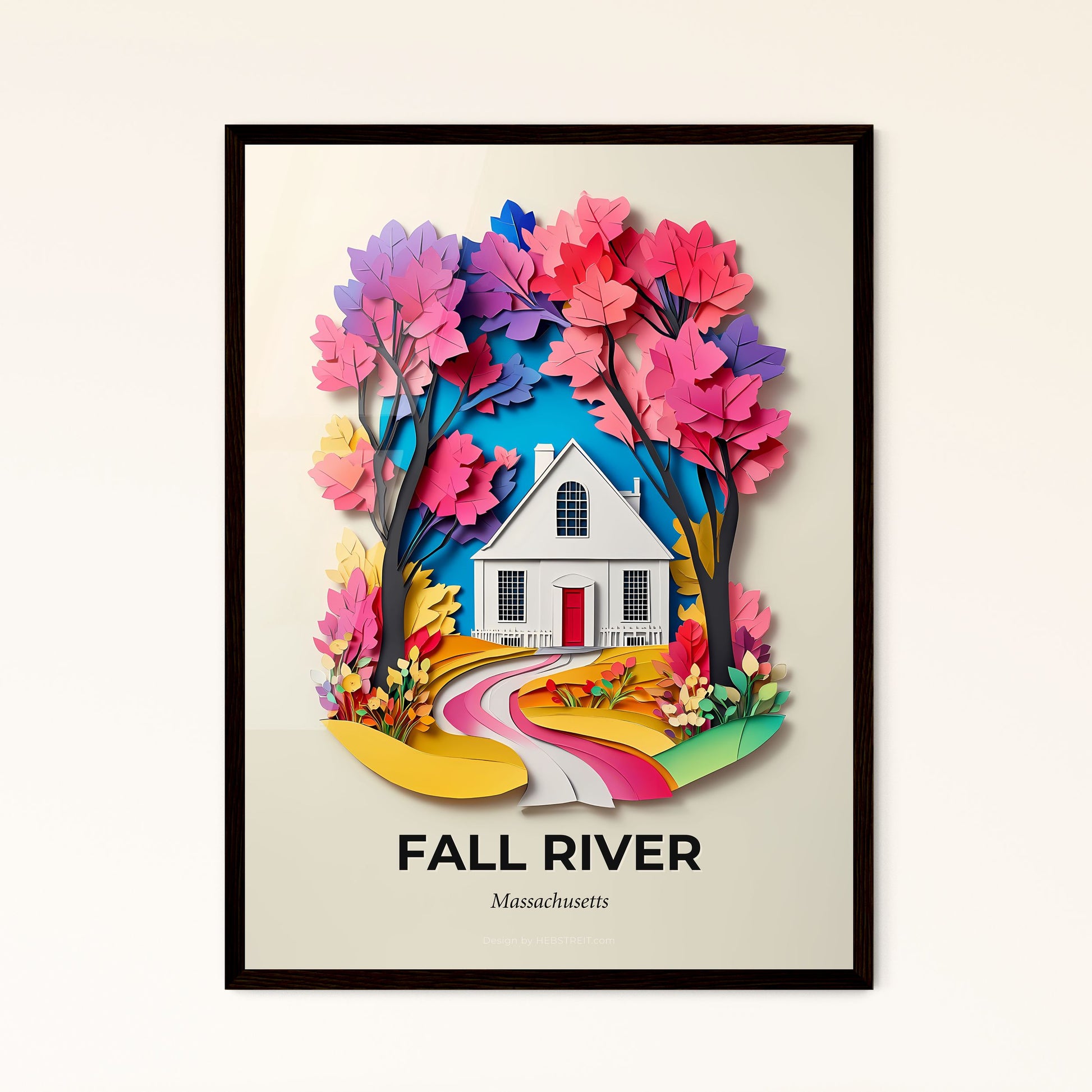 Vivid Fall River, Massachusetts - a paper cut of a house in the woods