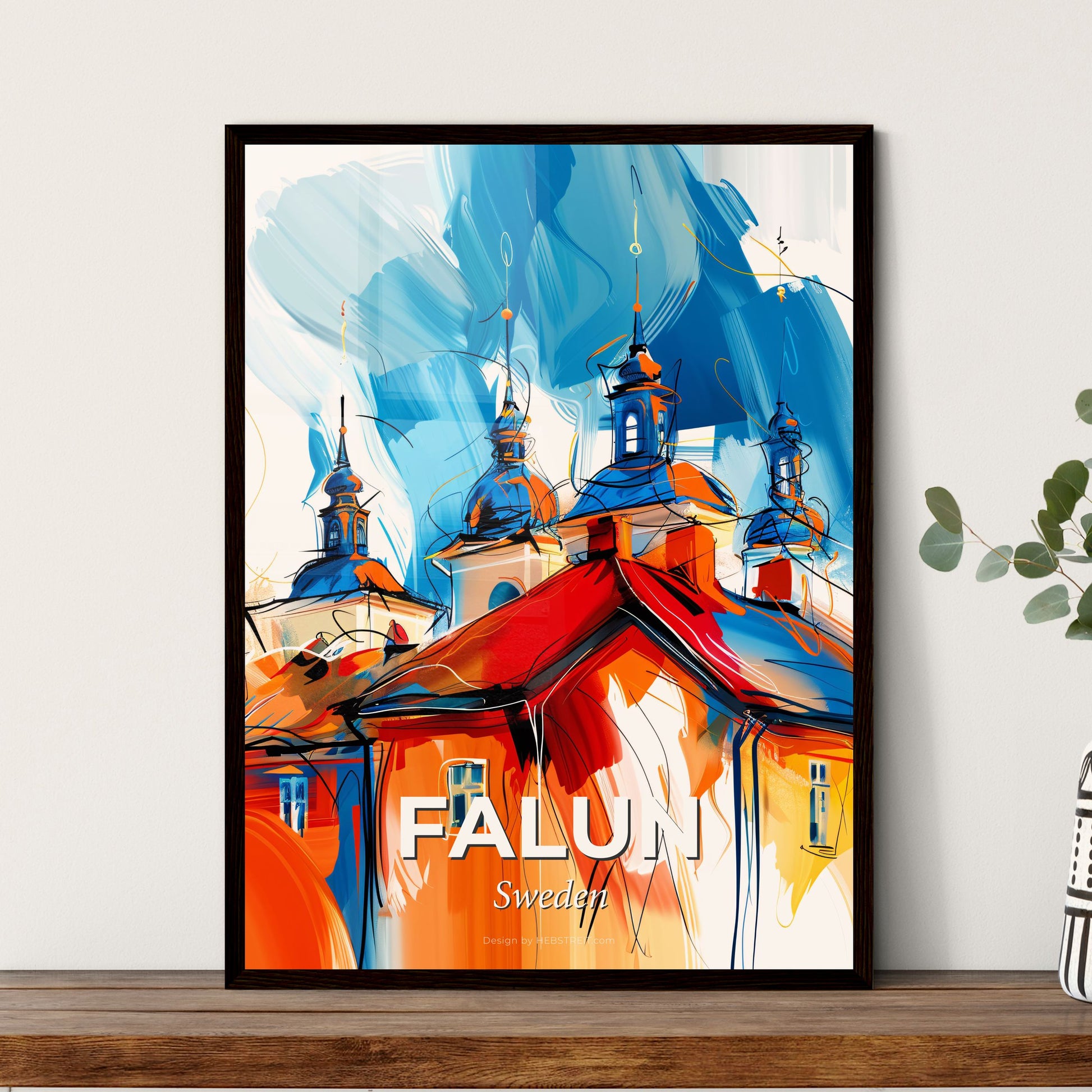 Vibrant Falun, Sweden - A Painting Of A Building With A Red Roof