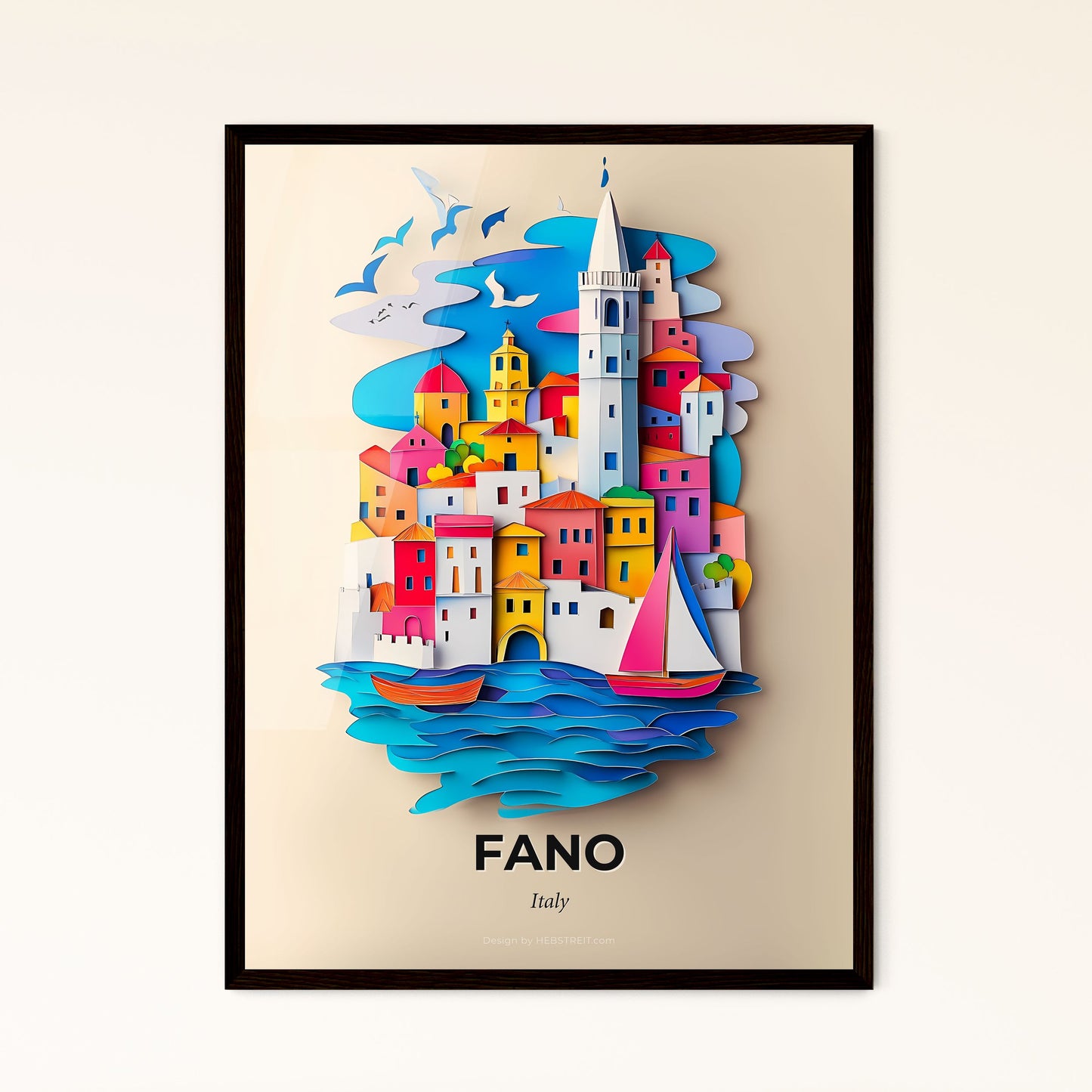 Vivid Fano, Italy - a paper cut of a city with a sailboat