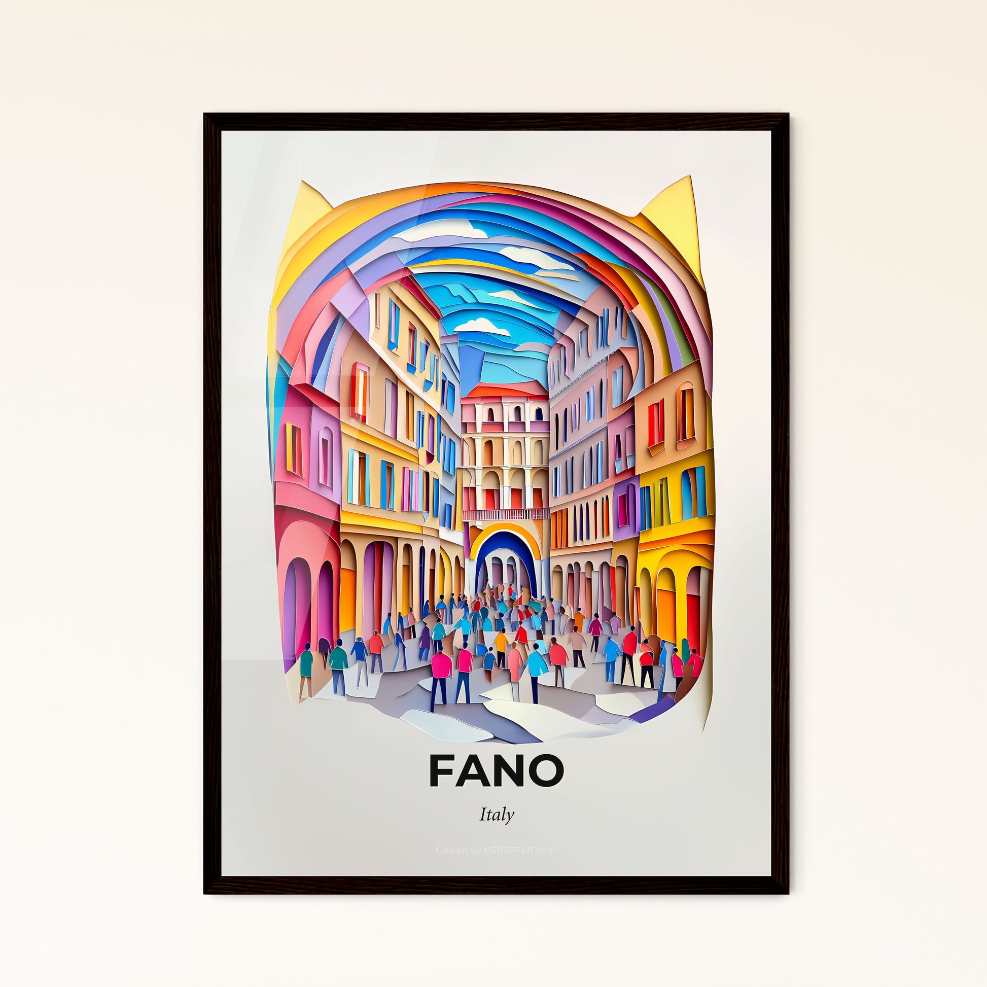 Vivid Fano, Italy - a painting of a city street with people walking