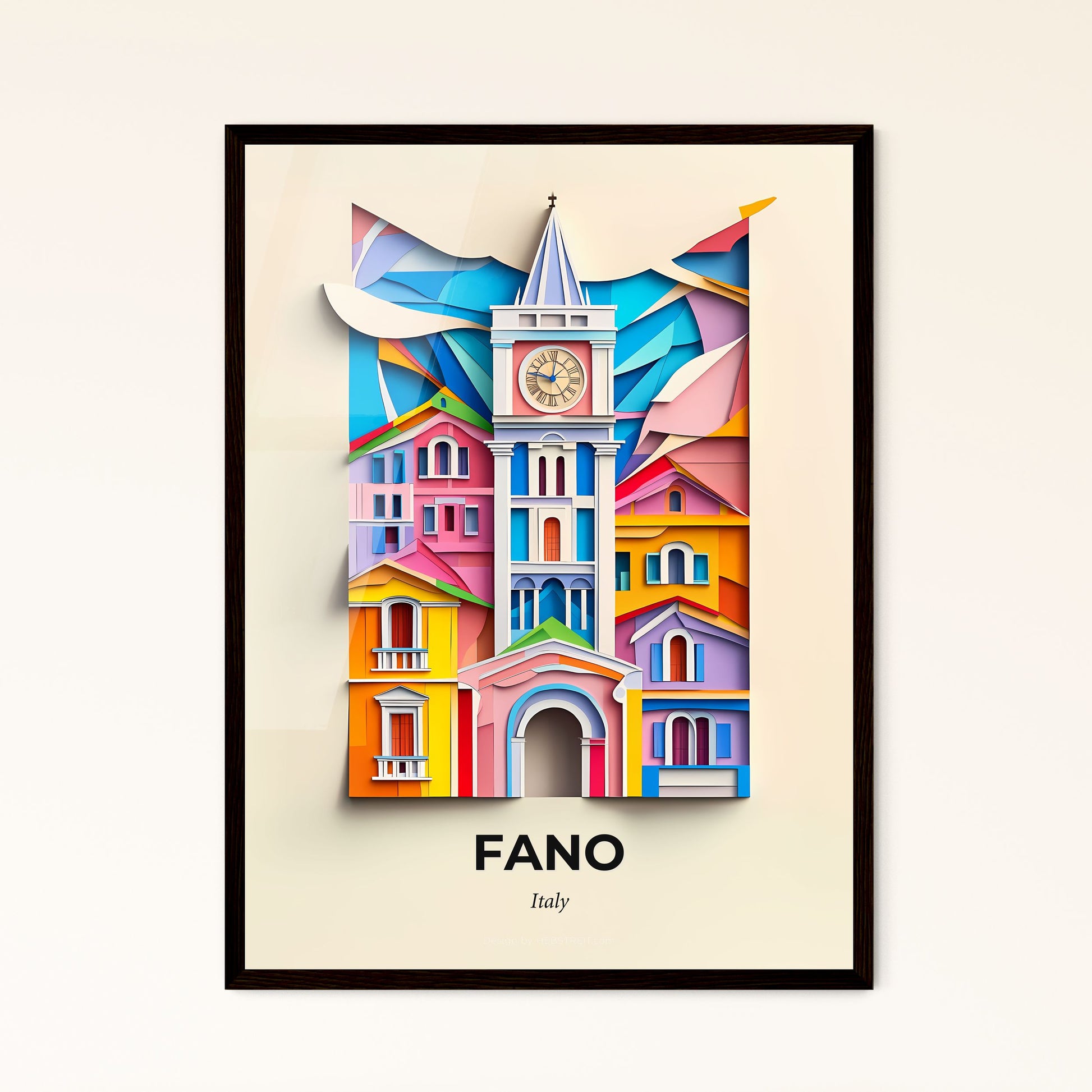 Vivid Fano, Italy - a clock tower is shown in a colorful city