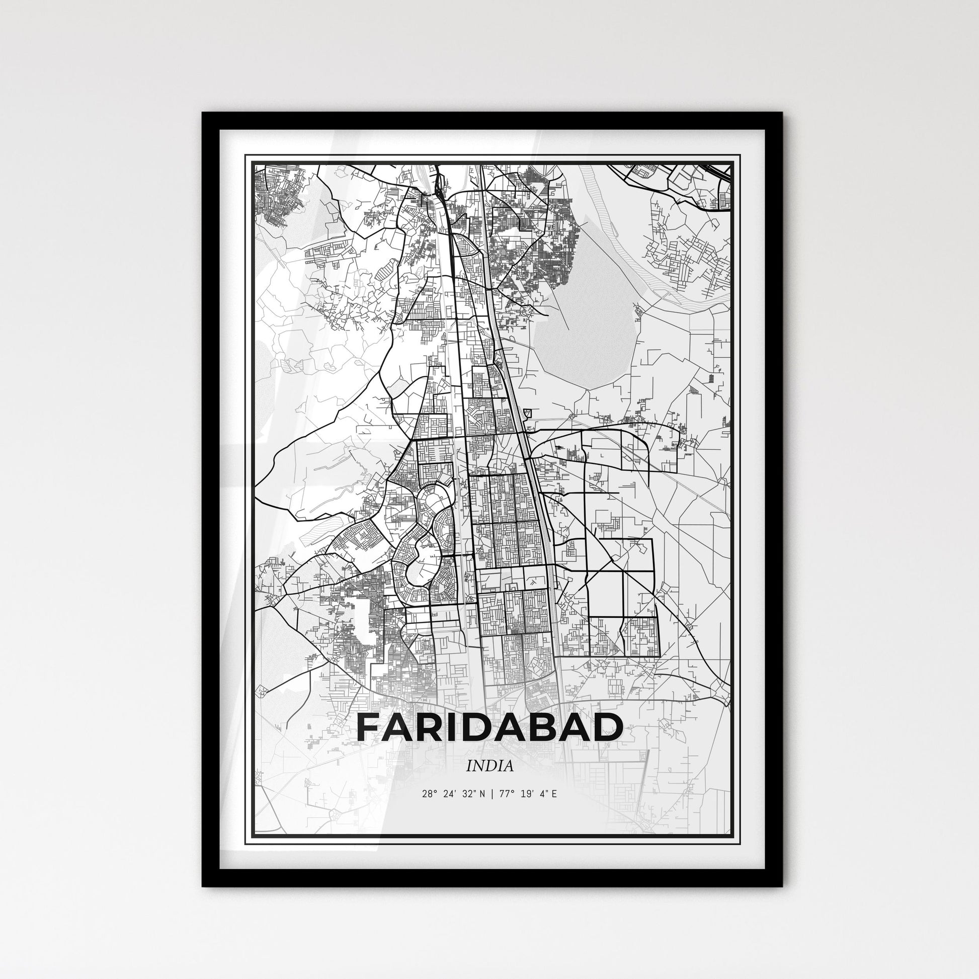 Faridabad India - Scandinavian Style City Map for Modern Home Decor