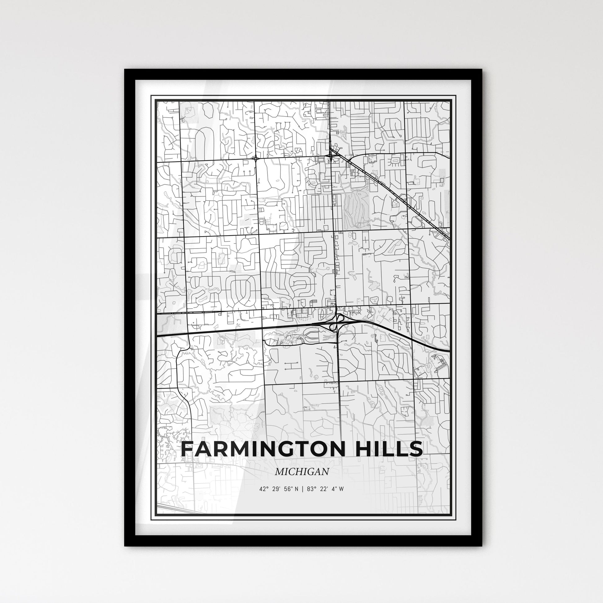 Farmington Hills Michigan - Scandinavian Style City Map for Modern Home Decor