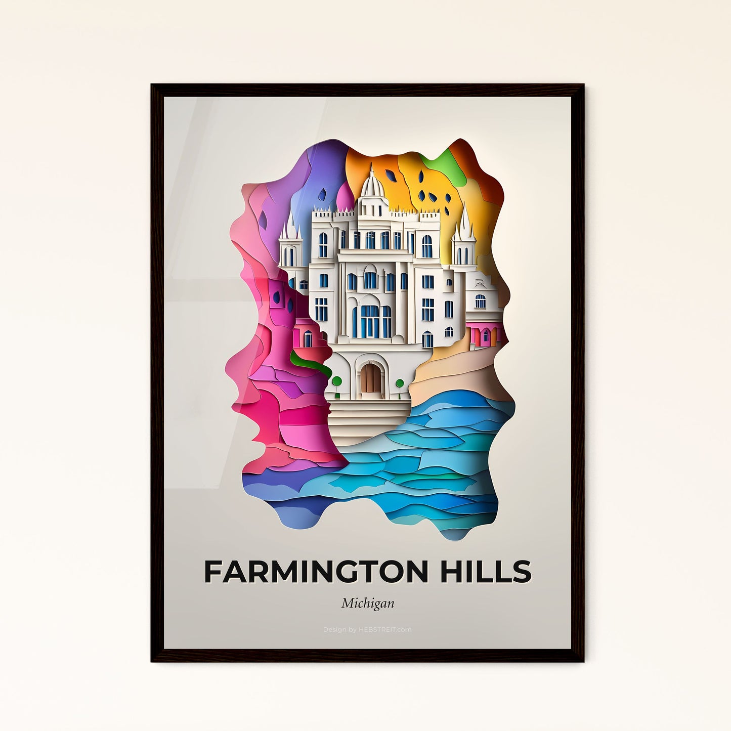 Vivid Farmington Hills, Michigan - a paper cut of a castle with a rainbow sky