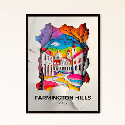 Vivid Farmington Hills, Michigan - a paper cut of a city with a church