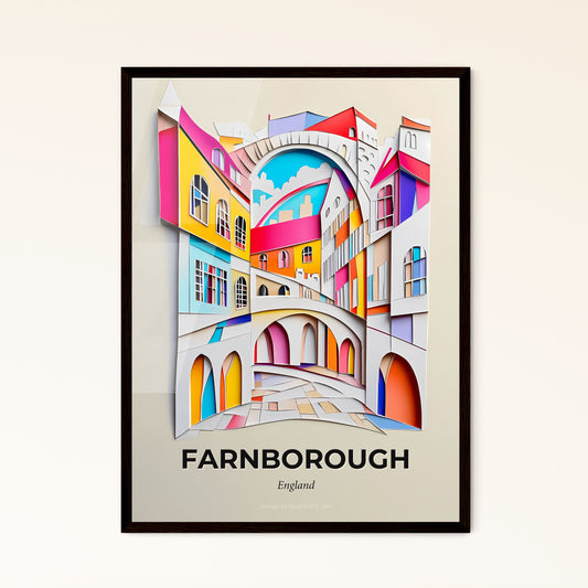 Vivid Farnborough, England - a paper cut of a colorful city with a bridge