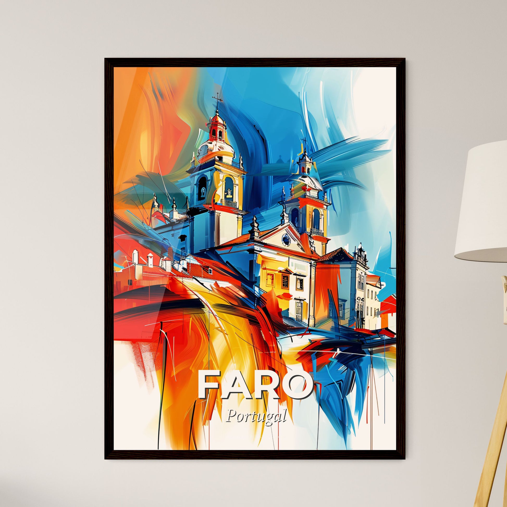 Vibrant Faro, Portugal - A Painting Of A Building