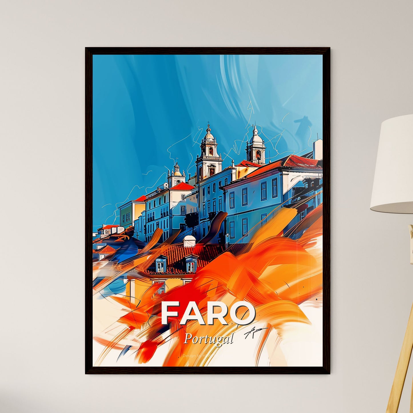 Vibrant Faro, Portugal - A Painting Of A Building