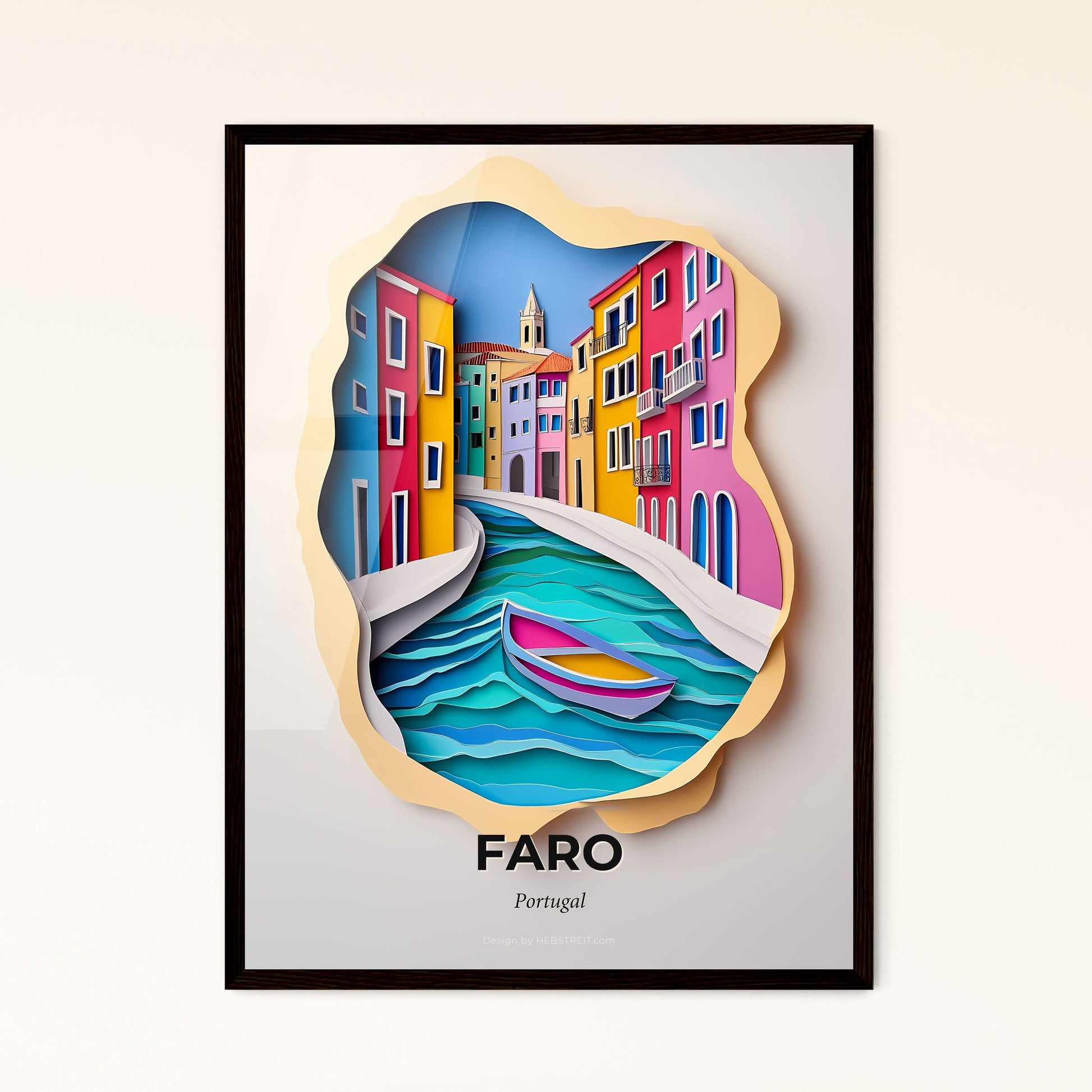 Vivid Faro, Portugal - a paper cut of a boat in a canal