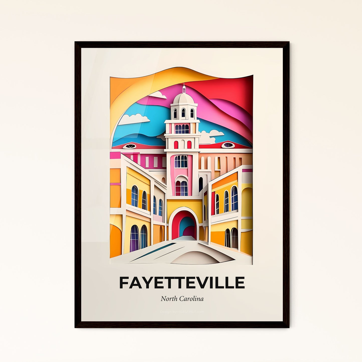 Vivid Fayetteville, North Carolina - a paper cut of a building with a clock tower