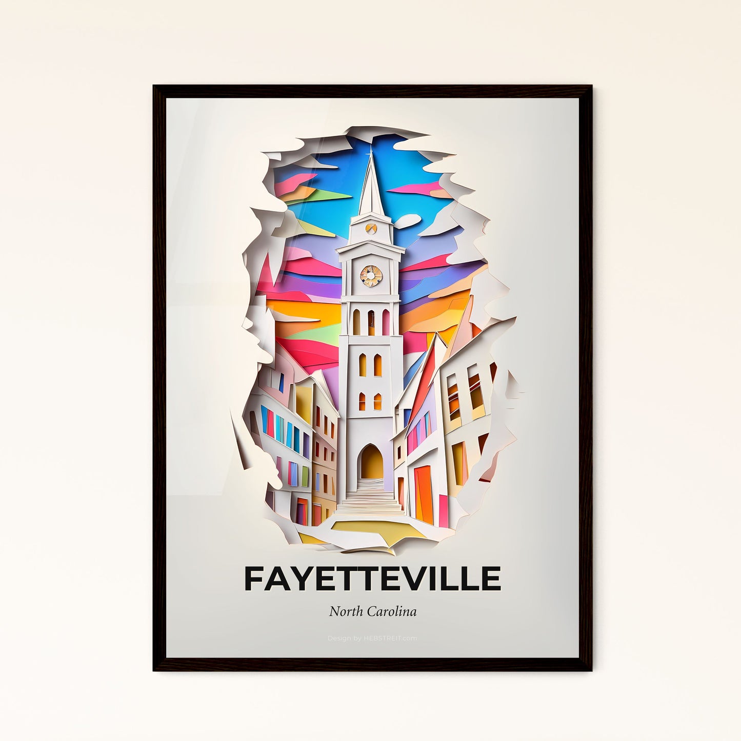 Vivid Fayetteville, North Carolina - a paper cut of a church with a clock tower