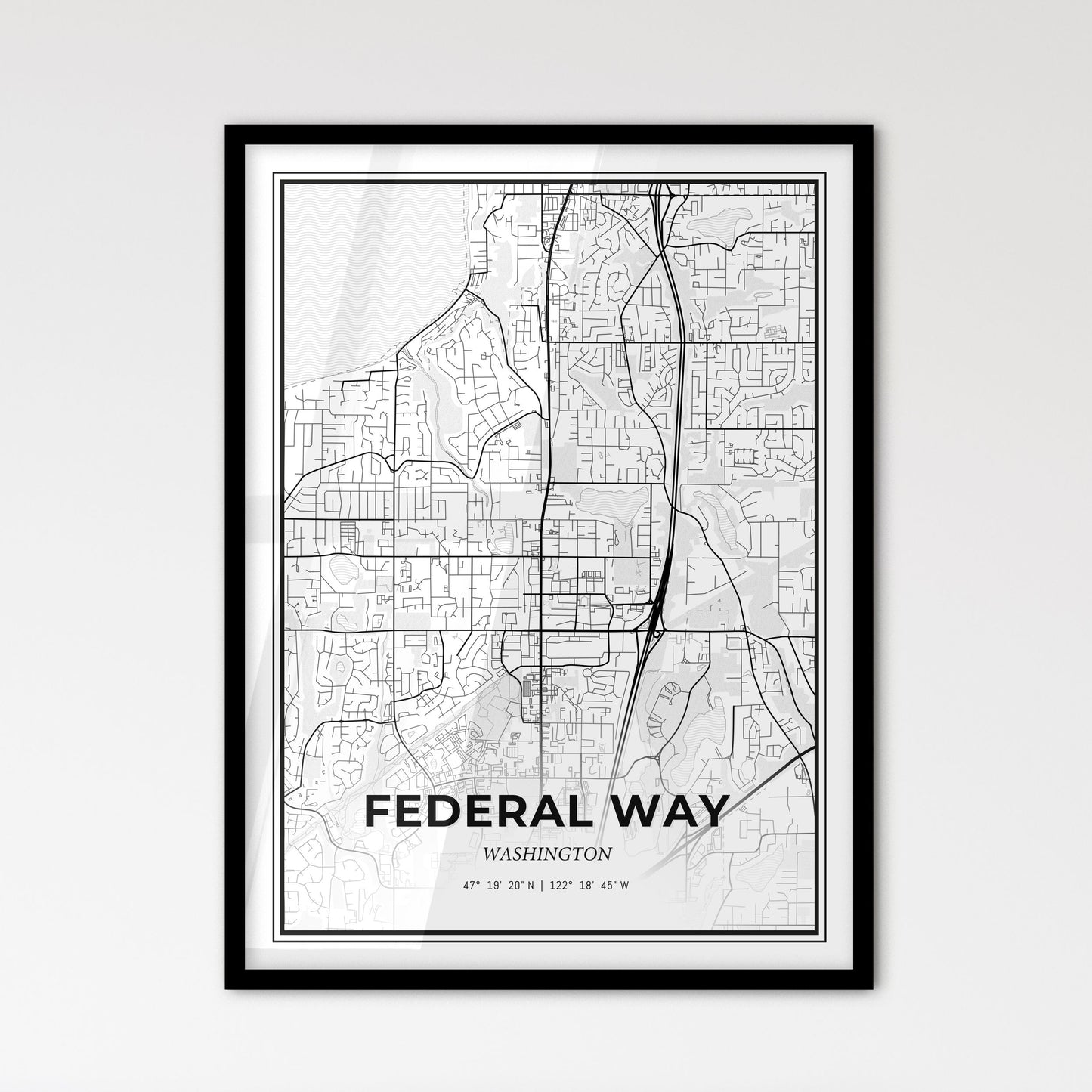 Federal Way Washington - Scandinavian Style City Map for Modern Home Decor