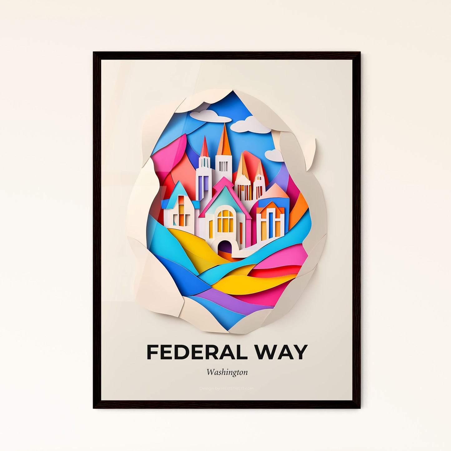 Vivid Federal Way, Washington - a paper cut of a church and a rainbow colored wave