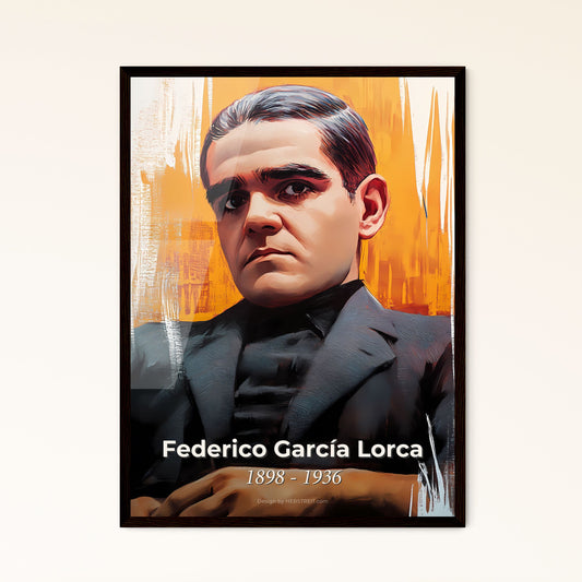 Portrait of Federico García Lorca, 1898 - 1936. Impressionistic painting of a man in a suit.