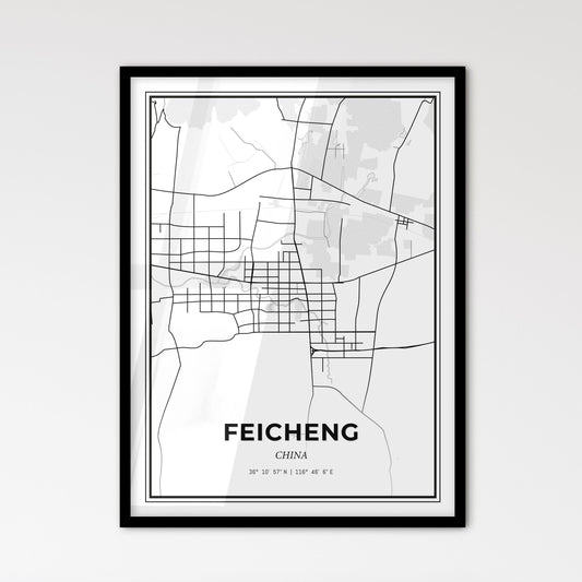 Feicheng China - Scandinavian Style City Map for Modern Home Decor