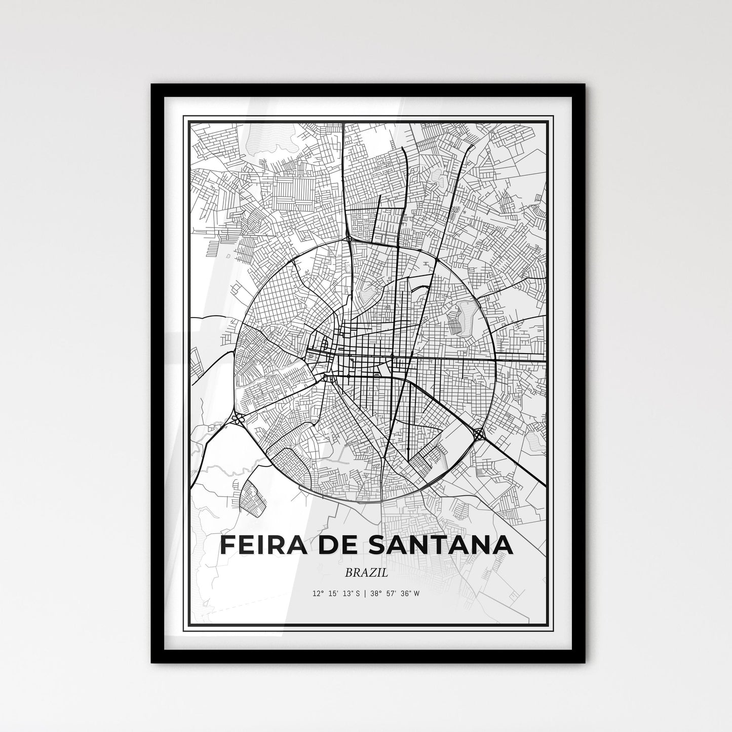 Feira de Santana Brazil - Scandinavian Style City Map for Modern Home Decor