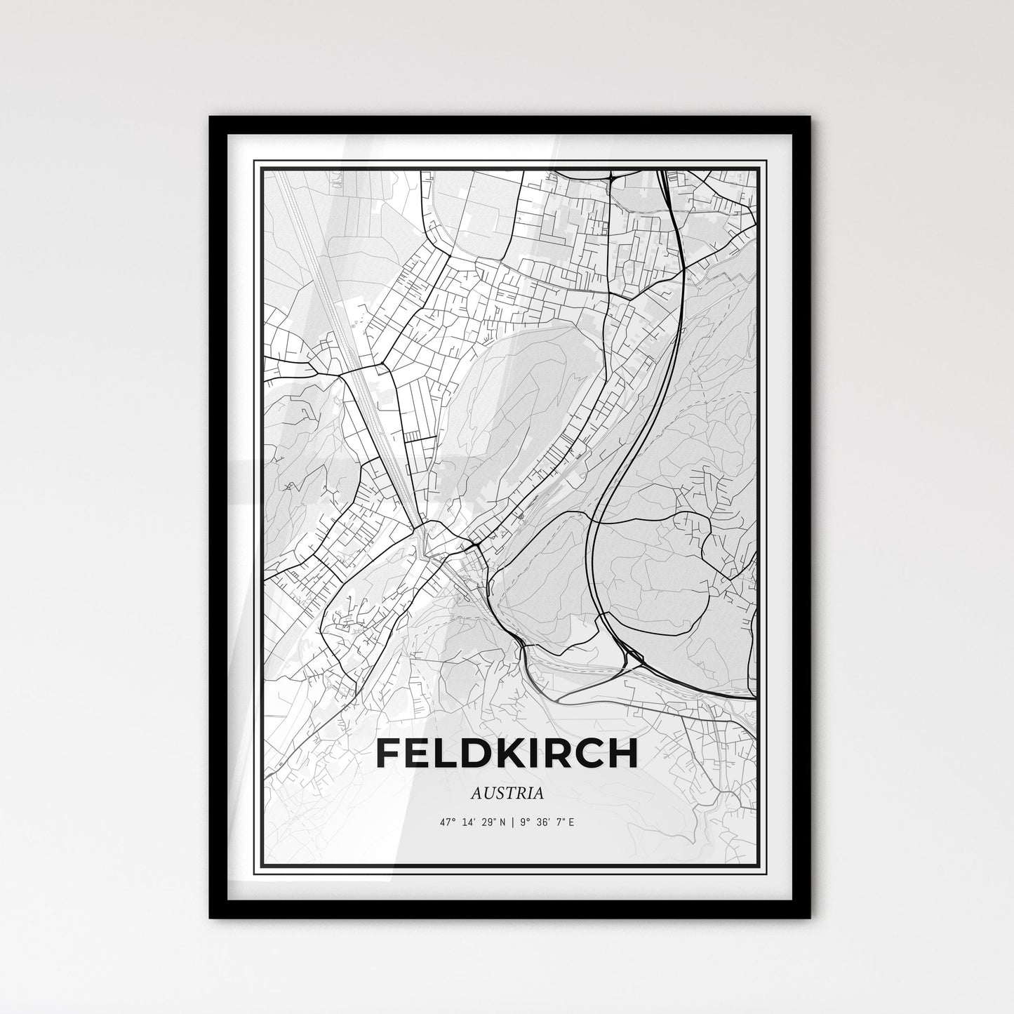 Feldkirch Austria - Scandinavian Style City Map for Modern Home Decor