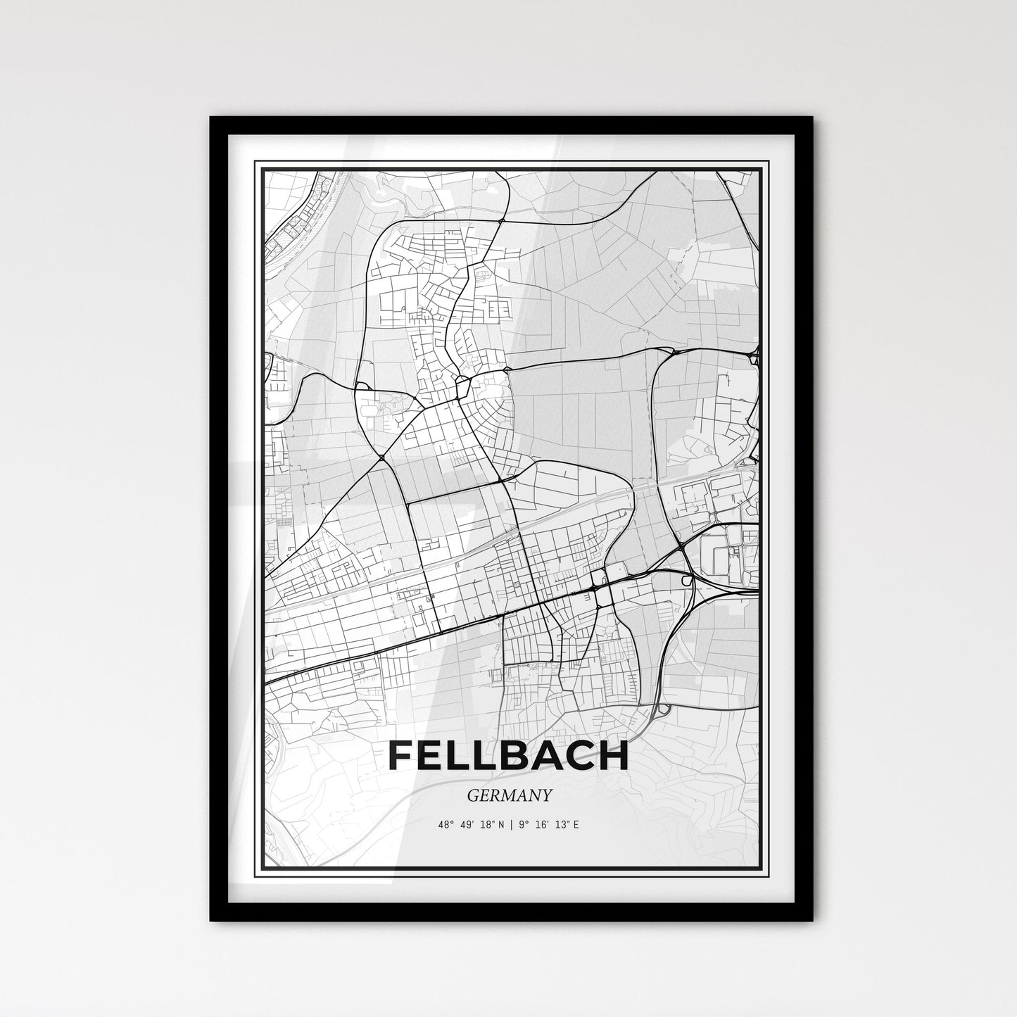 Fellbach Germany - Scandinavian Style City Map for Modern Home Decor