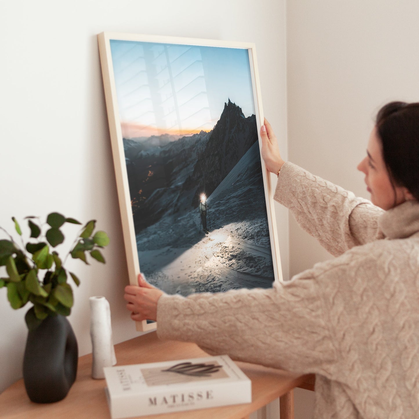 Mountaineer on Grands Mulets Route to Mont Blanc – Chamonix Art Print
